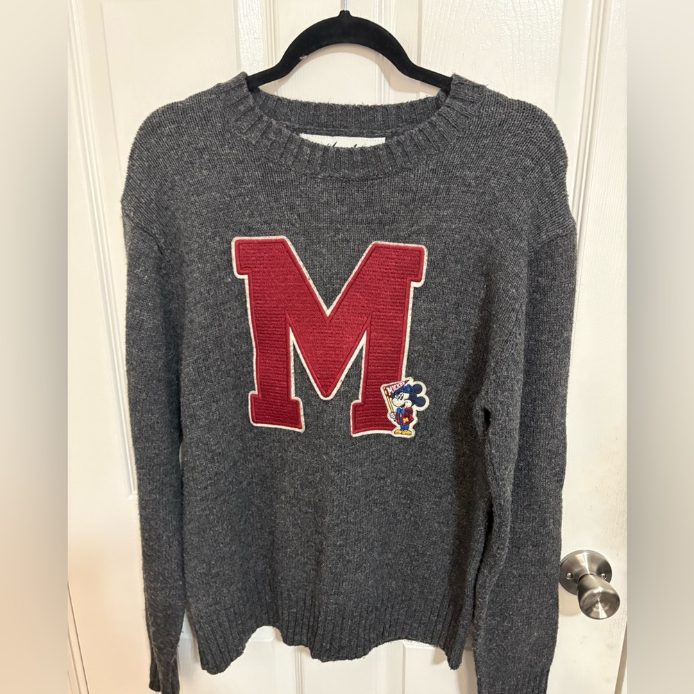Disney Mickey Mouse Gray Collegiate "M" Varsity Knit Sweater Mickey State